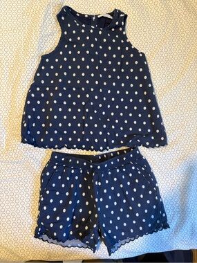 Girls Navy Polka Dot Pajama Set — Sleeveless Top & Shorts